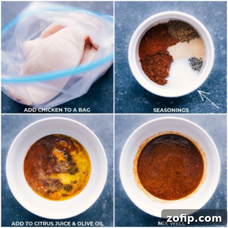 Process shots of making the chicken fajita marinade