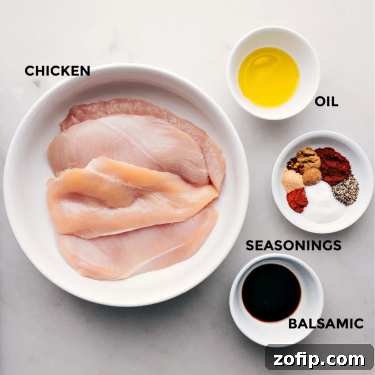 All the essential ingredients for this easy blackened chicken recipe, meticulously prepped and laid out for efficient assembly in the kitchen.