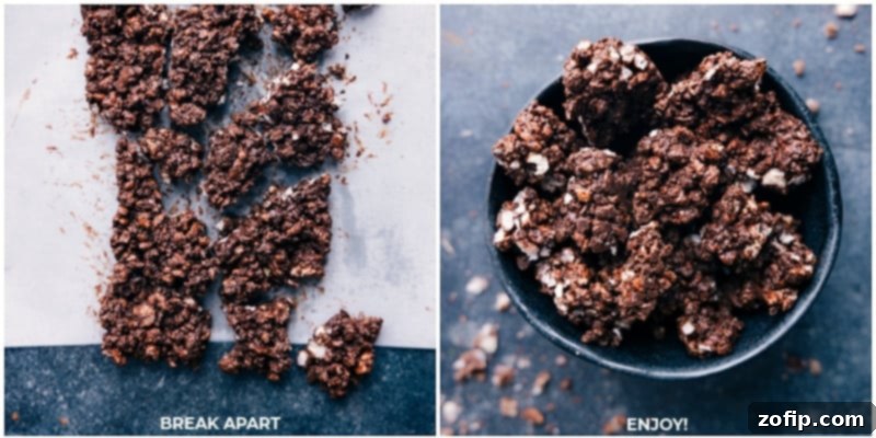 Process shots: break apart the hardened pieces of Healthy Crunch Bars; enjoy a piece.