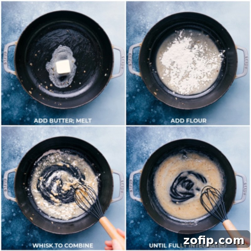 Process shots-- creating a roux for creamy chicken gnocchi pasta