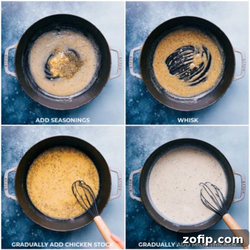 Process shots-- making the sauce for creamy chicken gnocchi pasta