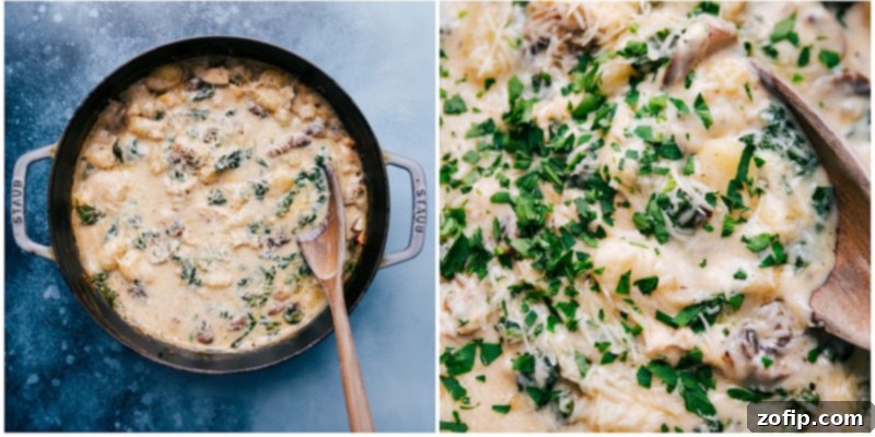 Process shots--Finishing the Creamy Chicken Gnocchi Pasta