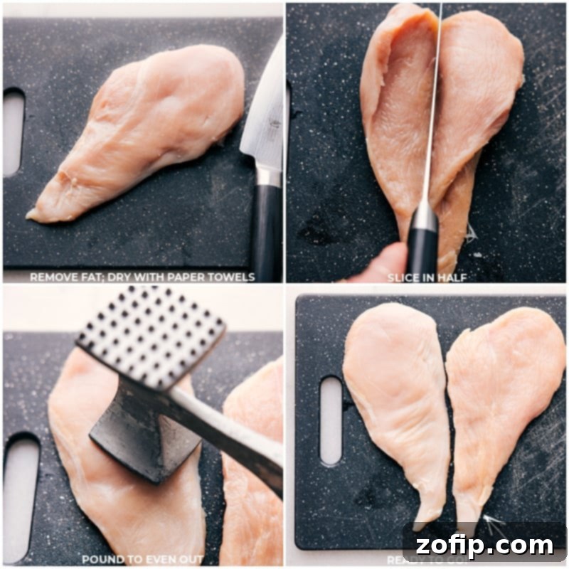 Detailed process shots for our Chipotle Chicken Marinade: ensuring perfectly prepared chicken for maximum flavor and juiciness. Recipe via chelseasmessyapron. Step-by-step images showing the preparation of Chipotle chicken, from pounding the chicken to placing it in the marinade.