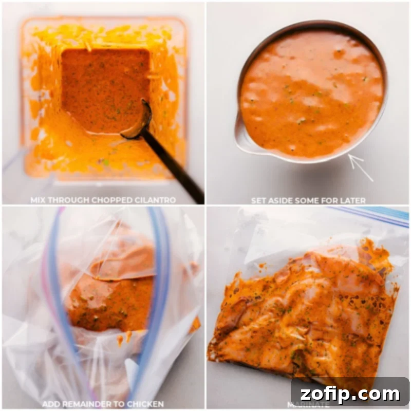 The Chipotle Chicken Marinade infusing the chicken with rich flavors, creating a perfectly seasoned and juicy meal. Recipe via chelseasmessyapron. Process shots showing the Chipotle Chicken soaking in the marinade in a resealable bag, ready for grilling.