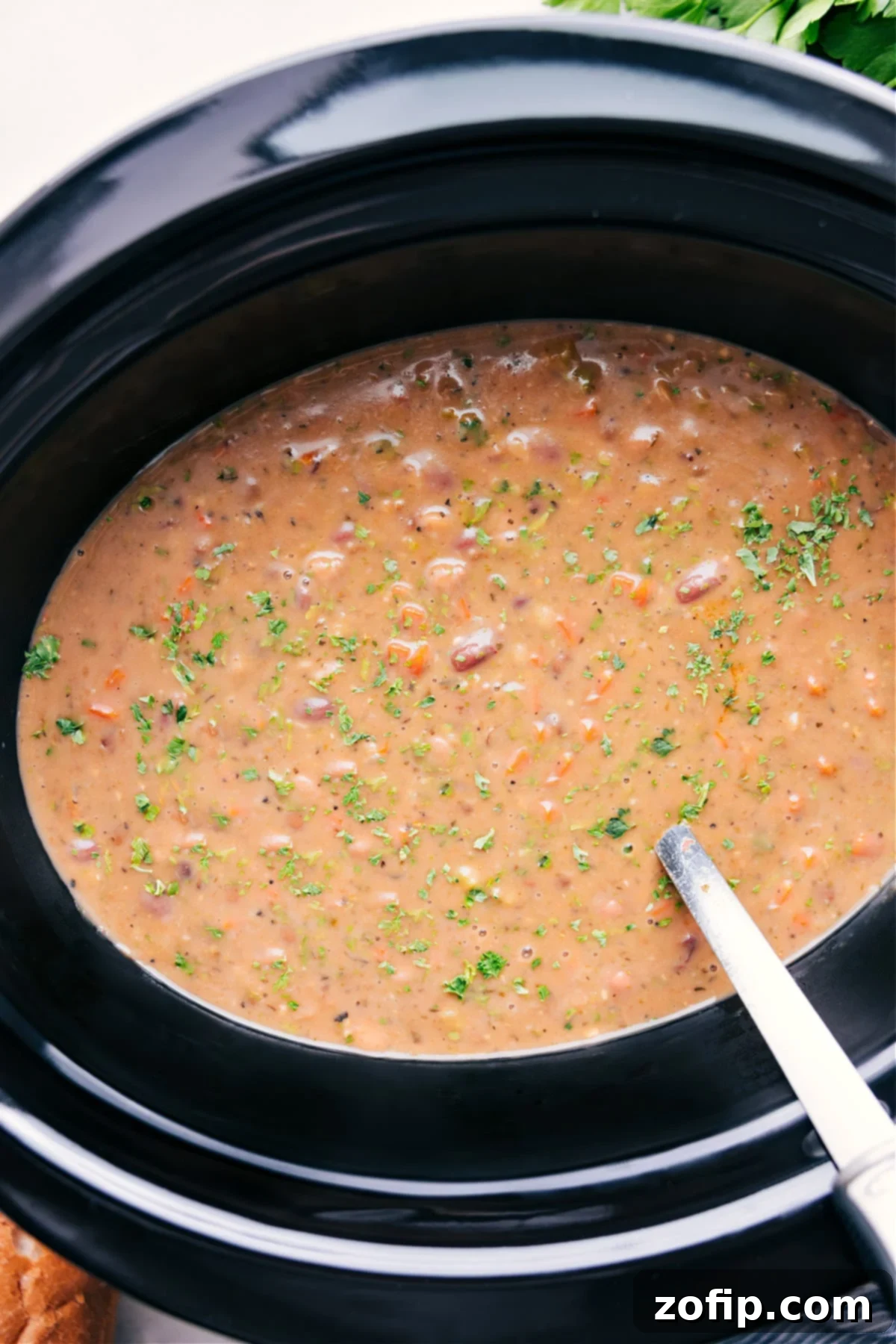 15-Bean Soup in the crockpot, ready to enjoy.