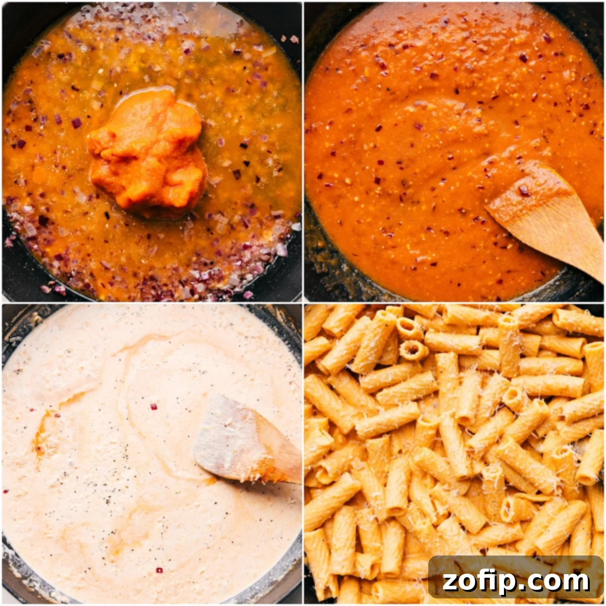 Closeup shot of the creamy pumpkin pasta, showcasing its rich texture and the golden, crunchy breadcrumb topping with bits of fresh sage.