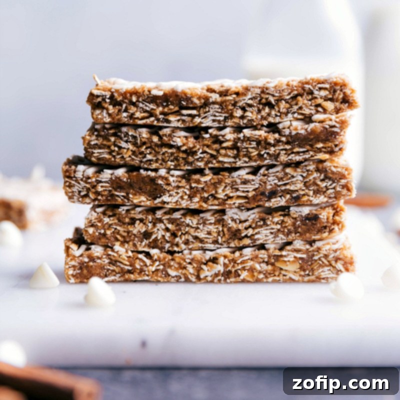 Stacked Oatmeal Granola Bars, showcasing their soft texture and delicious appearance, ready for a wholesome snack.