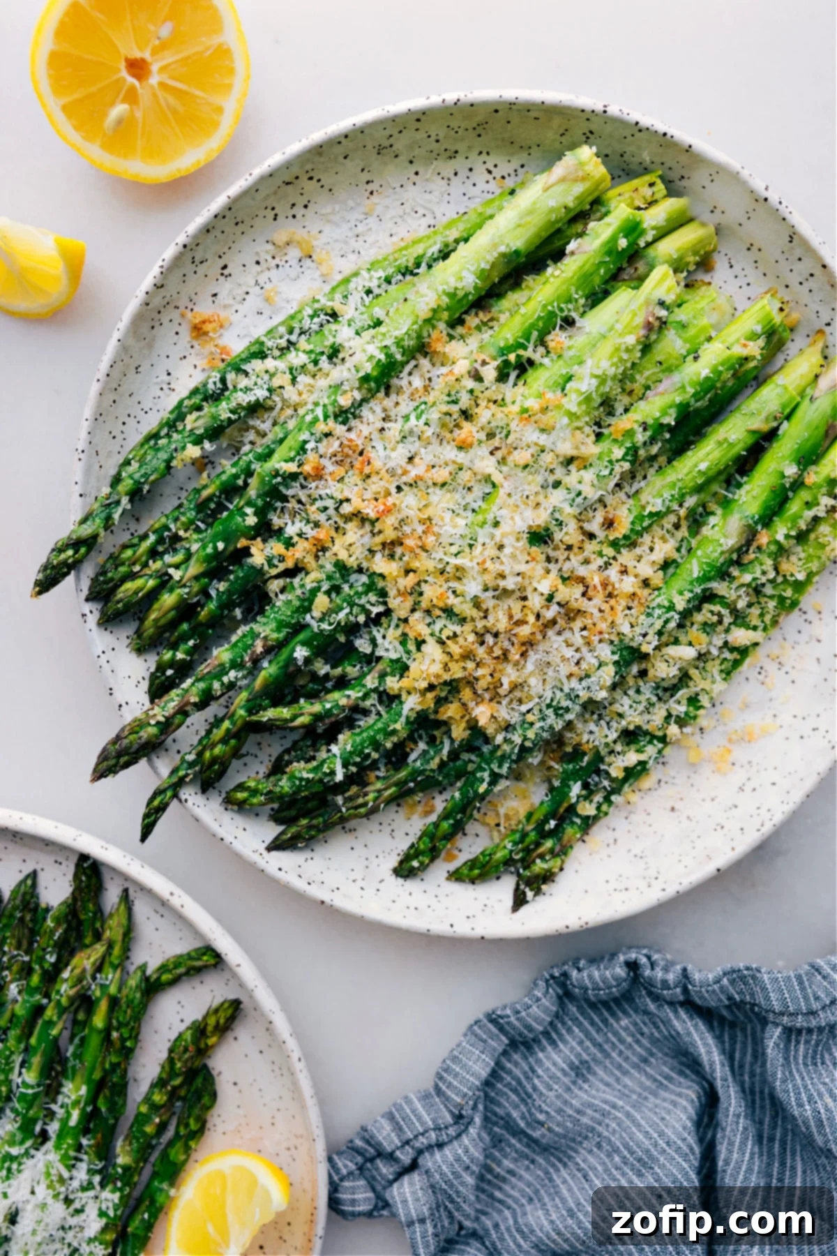 Popular Roasted Asparagus The breadcrumbs and parmesan roasted asparagus option on a plate.