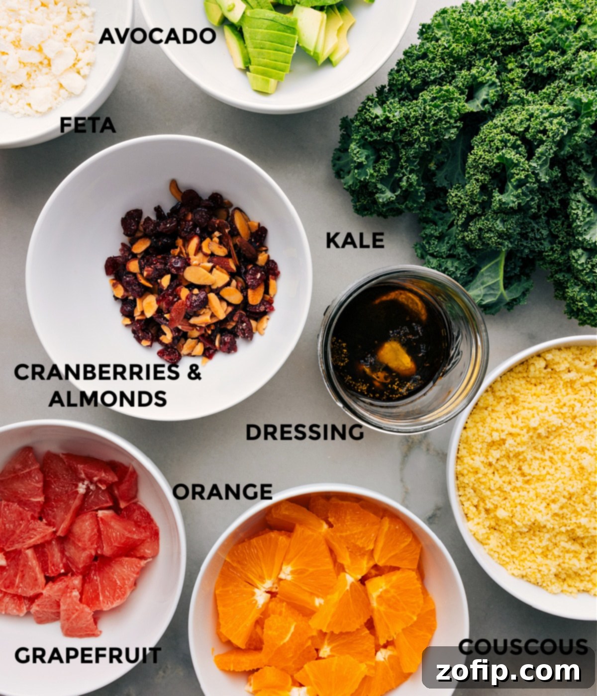 All fresh ingredients for Grapefruit Salad, meticulously prepped and arranged for easy assembly.