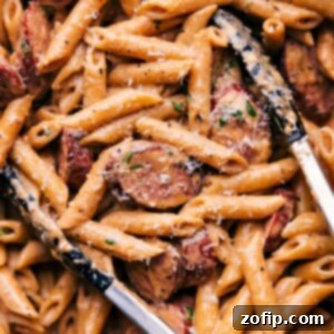 Delicious Sausage Alfredo Pasta in a bowl, ready to serve.