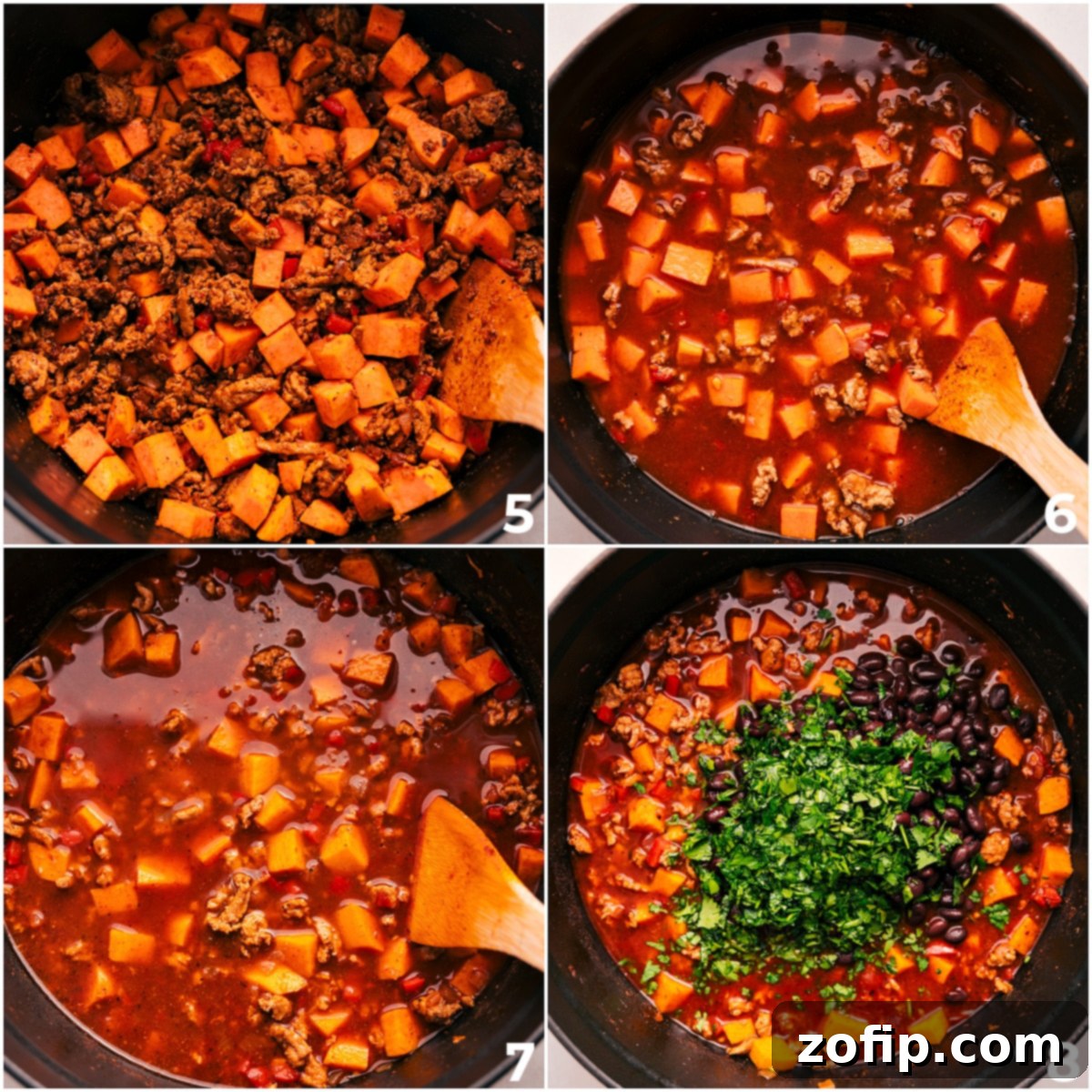 Simple And Delicious One Pot Beef Enchilada Soup A large pot on the stove, filled with rich enchilada soup ingredients: broth, red enchilada sauce, herbs, and black beans, simmering to perfection.