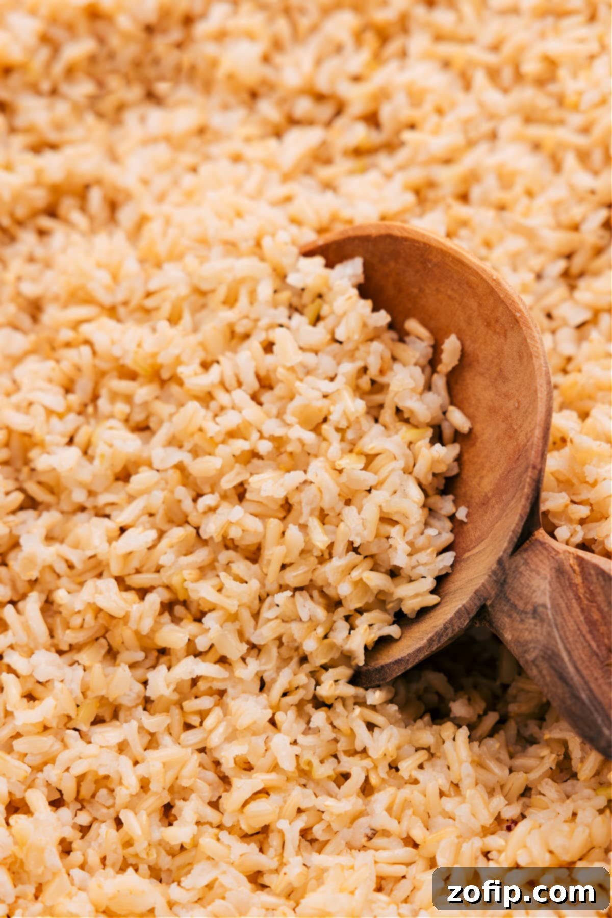 A close-up of the ultimate fluffy brown rice, perfectly cooked and ready to serve, showcasing individual grains.
