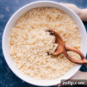 A bowl of perfectly cooked fine bulgur wheat, ready to be enjoyed.