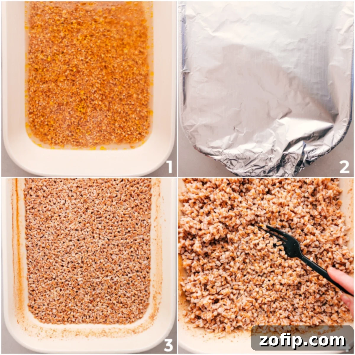 Cook the farro in a casserole dish, then fluff it to serve alongside this dish, making meal prep for grain bowls simple.