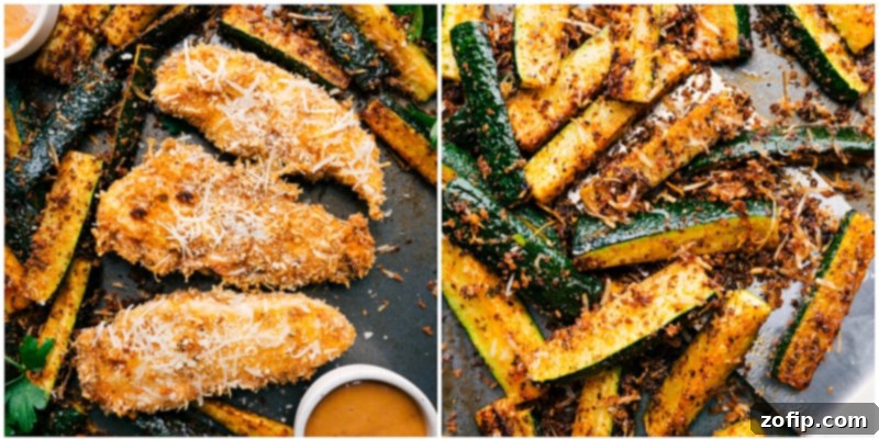 A close-up of the delicious 3-ingredient dipping sauce, ready to be served with crispy Sheet Pan Chicken and Zucchini.