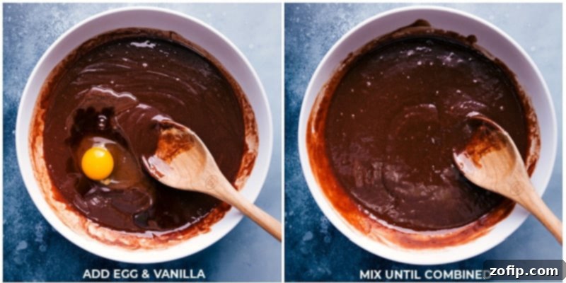 Mixing dry ingredients into wet, then adding zucchini for Chocolate Zucchini Bread