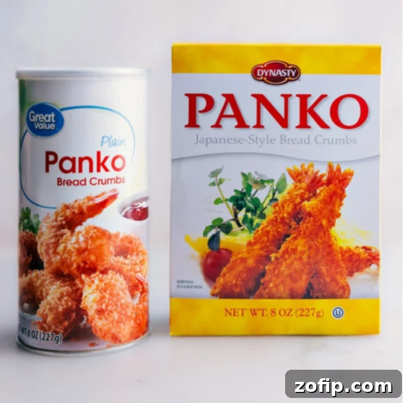 Close-up of golden panko breadcrumbs, showcasing their airy, flaky texture.