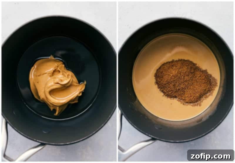 The famous chocolate and peanut butter no-bake cookies can be made with better-for-you ingredients (no refined sugars). These easy Healthy No-Bake Cookies can be made in 15 minutes or less and are truly the best! The mixture being prepared for Healthy No-Bake Cookies