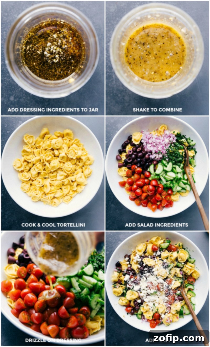 Making the dressing, adding ingredients to a bowl, and combining everything with the dressing.