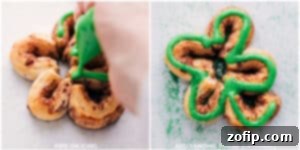 Lucky Shamrock Cinnamon Rolls 6 Decorating baked Shamrock Cinnamon Rolls with green icing and optional sanding sugar.