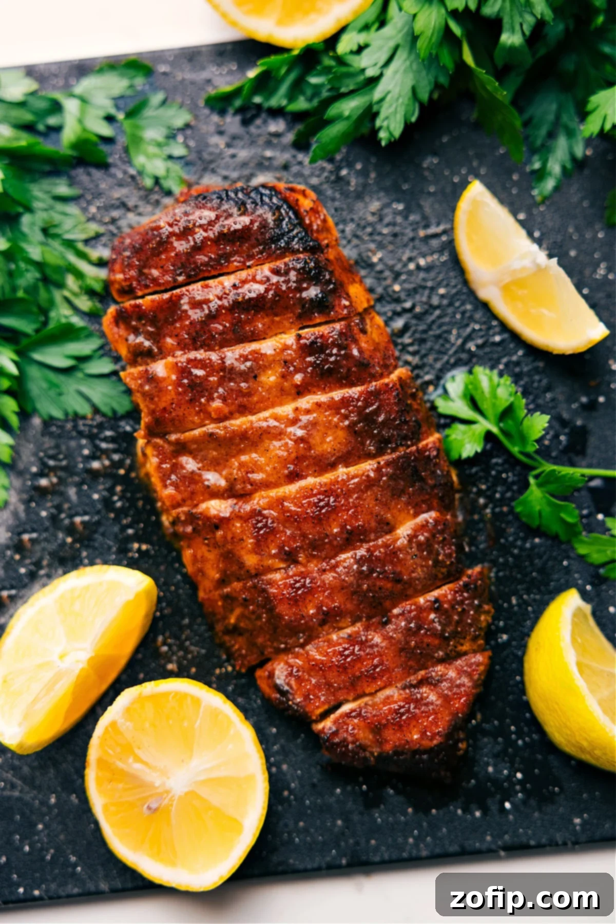 Freshly baked chicken breast, golden brown and sliced, ready to be served or used in other recipes.