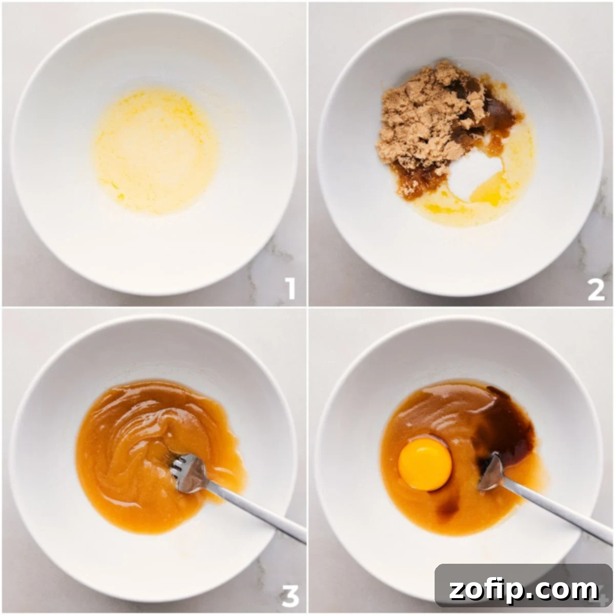 Making The Best Single Serve Chocolate Chip Cookie The wet ingredients being whisked together for this single serve chocolate chip cookie.