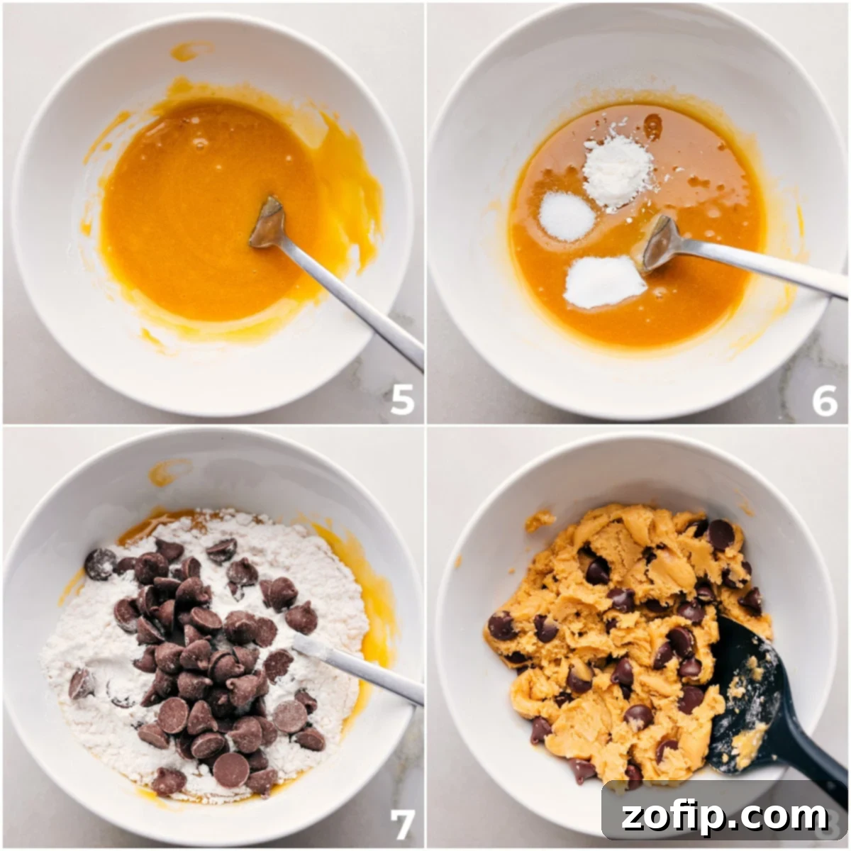 Personal Chocolate Chip Cookie 3 Dry ingredients being added to the bowl and it all being mixed together.