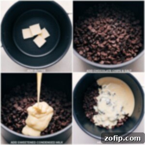 Melting butter, chocolate, salt, and condensed milk in a pot for fudge