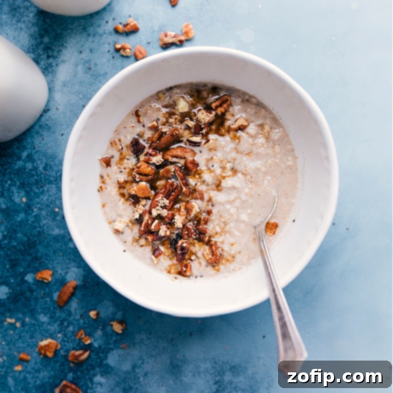 Maple and brown sugar Microwave Oatmeal with pecans.