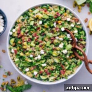 A close-up of Herbalicious Quinoa Salad in a bowl.