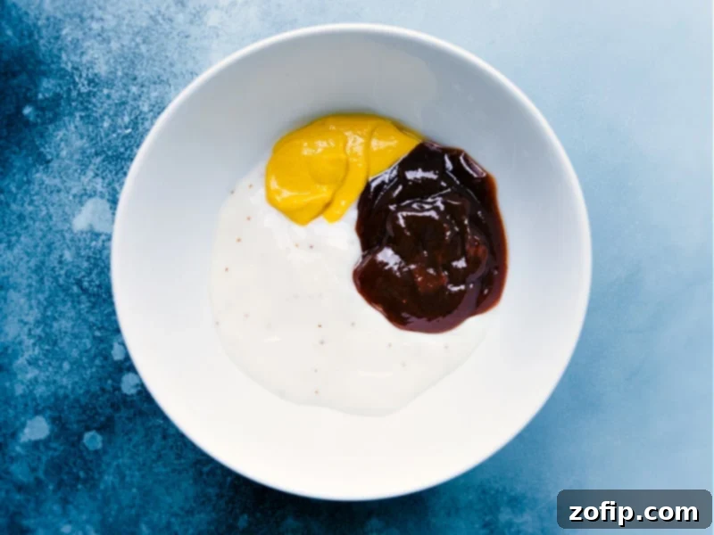 Overhead image of all the ingredients in the bowl for this Chick-Fil-A Sauce recipe