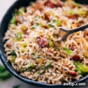 Finished plate of Fried Cabbage Ramen ready to eat