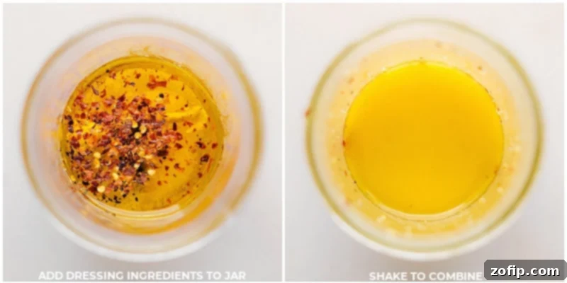 How To Make The Best Dressing For Cucumber Pepper Salad A mason jar filled with ingredients for the salad dressing, being shaken to combine.