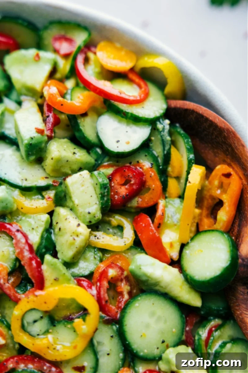 The Salad Of The Summer! Cucumber Pepper Salad in a serving bowl, ready to be devoured.