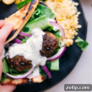 Spiced Beef Kofta Bites 3 Beef Kofta Meatballs served in a bowl with mint yogurt sauce
