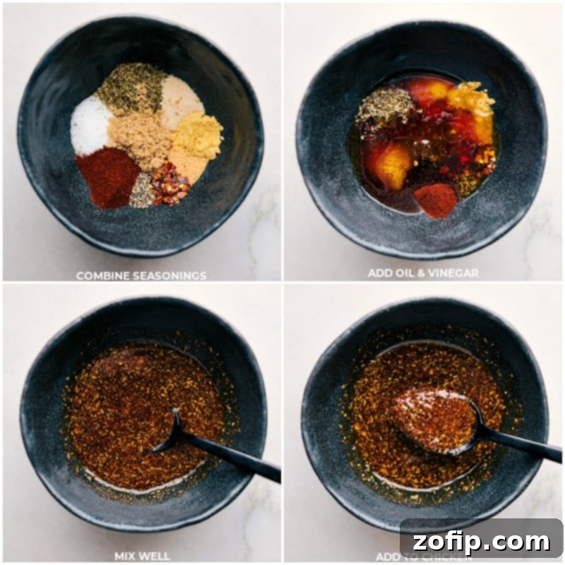 Assembling the Best Chicken Rub Ingredients Combining various spices and herbs to create a homemade chicken rub.