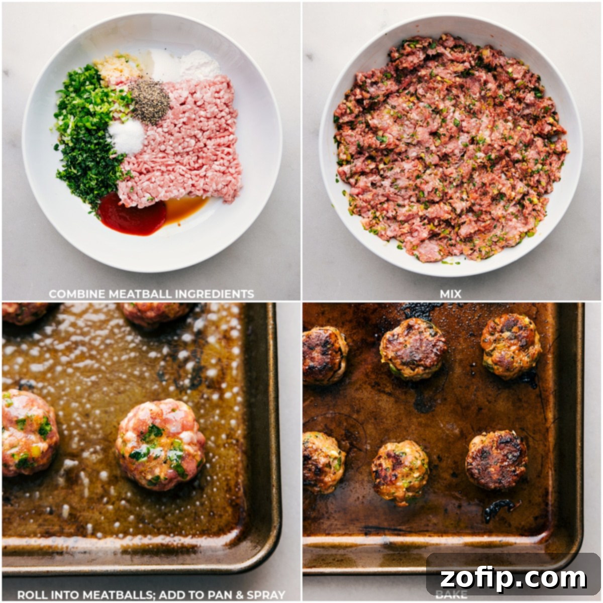 Creating and baking homemade meatballs Mix meatball ingredients, shape into uniform balls, and bake to perfection.