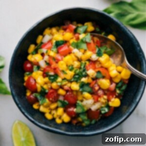 A close-up of the delicious Corn and Tomato Salad