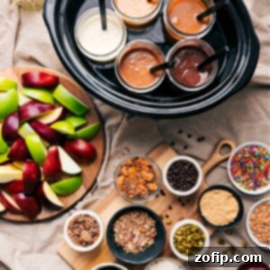 A delightful image of a finished caramel apple bar setup, featuring various dips and toppings.