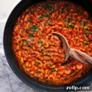 Overhead Image Of Easy Homemade Hamburger Helper in a Pot – One-Pot Comfort Food