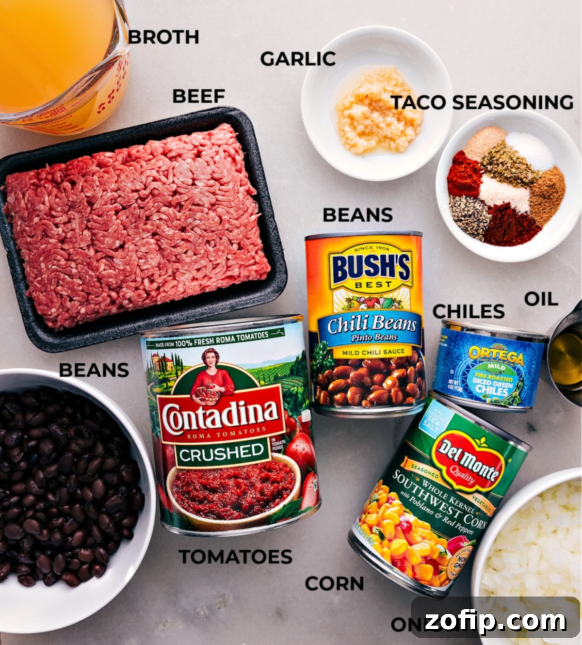 All the ingredients used in this delicious Taco Soup recipe.