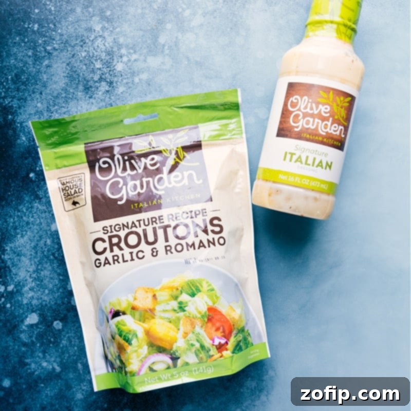 Close-up of croutons and Italian dressing, key ingredients for flavorful Italian Wraps.