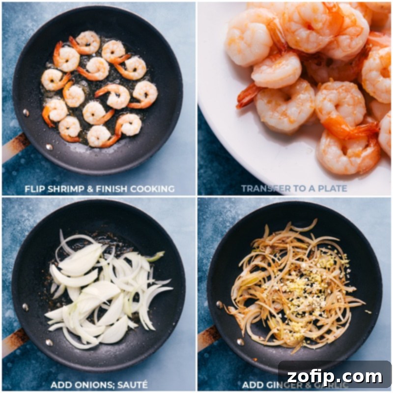 Close-up image of the various sauce ingredients for Honey Garlic Shrimp: cornstarch, soy sauce, sesame oil, Sriracha, and honey, all ready for mixing.