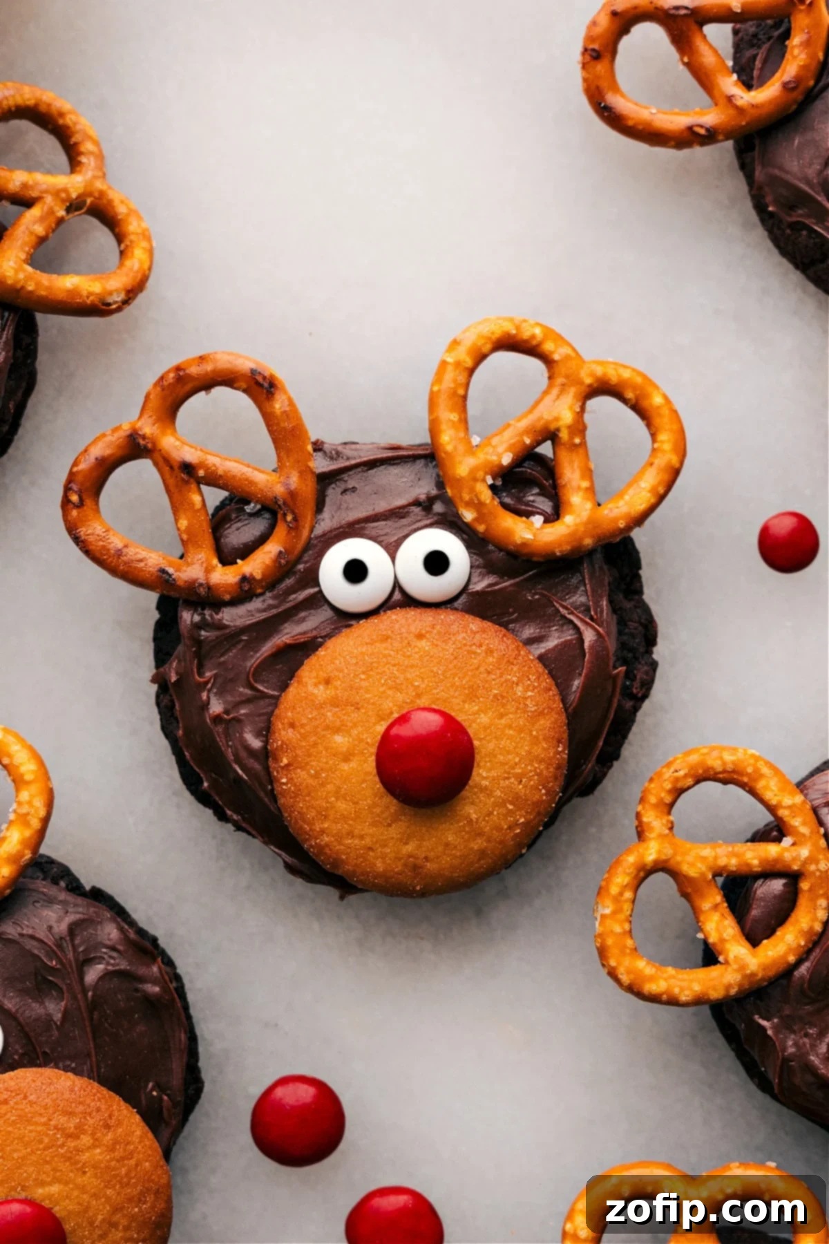 Beautifully Decorated Reindeer Cookies - Perfect for Festive Celebrations The final decorated Reindeer Cookies, presented beautifully and ready to be served as a delightful and delicious festive treat.