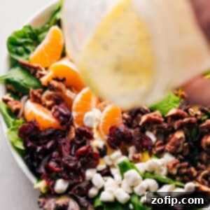 Lemon poppy seed dressing being poured over the salad.
