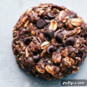 Close-up of delicious no-bake chocolate peanut butter breakfast cookies