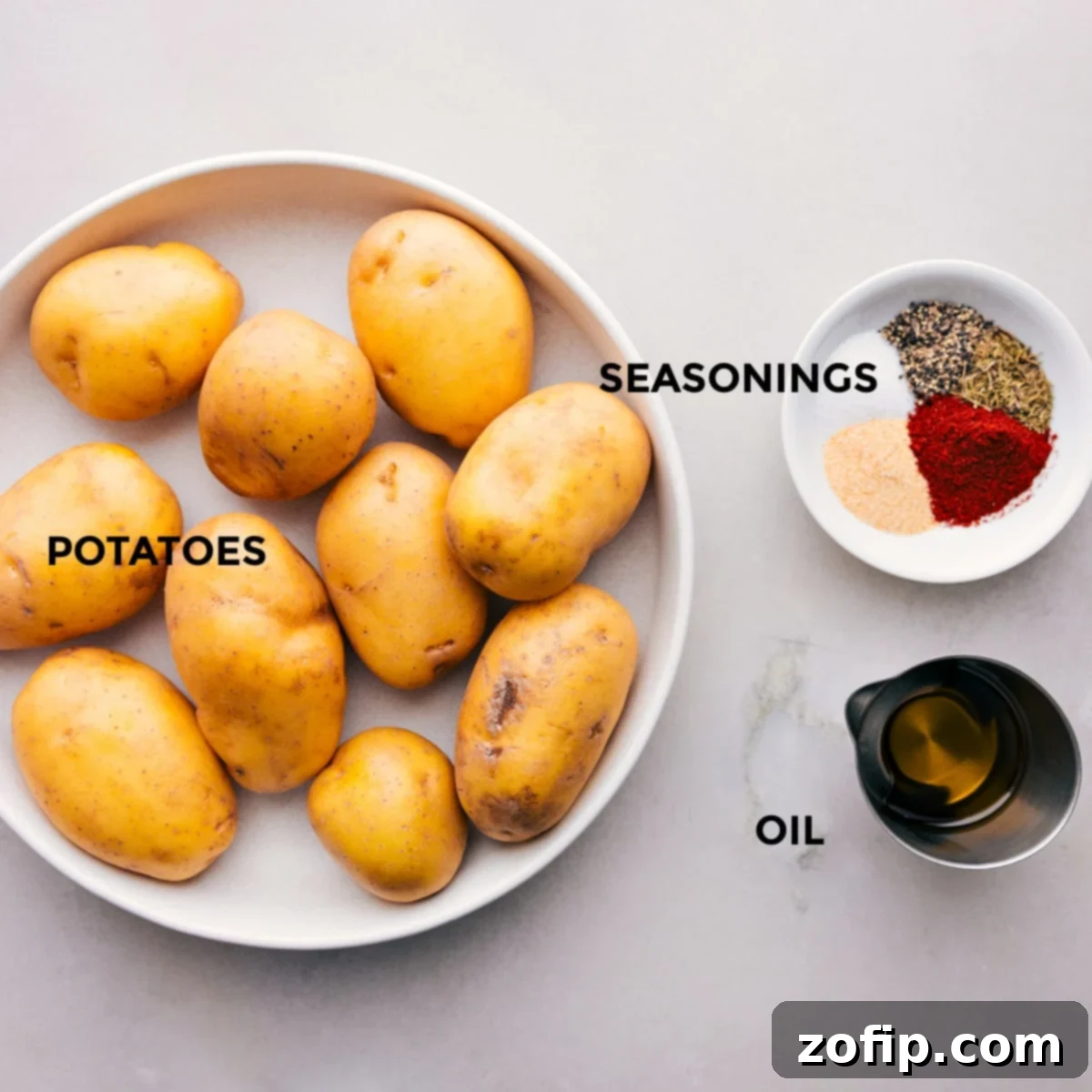 All the fresh ingredients for homemade breakfast potatoes prepped and laid out for easy preparation.