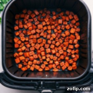 Air Fryer Sweet Potatoes fresh out of the air fryer.