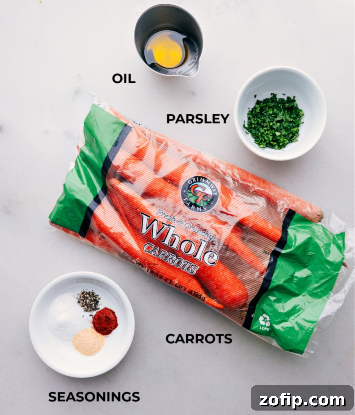 All the ingredients for air fryer carrots prepped out for easy preparation.