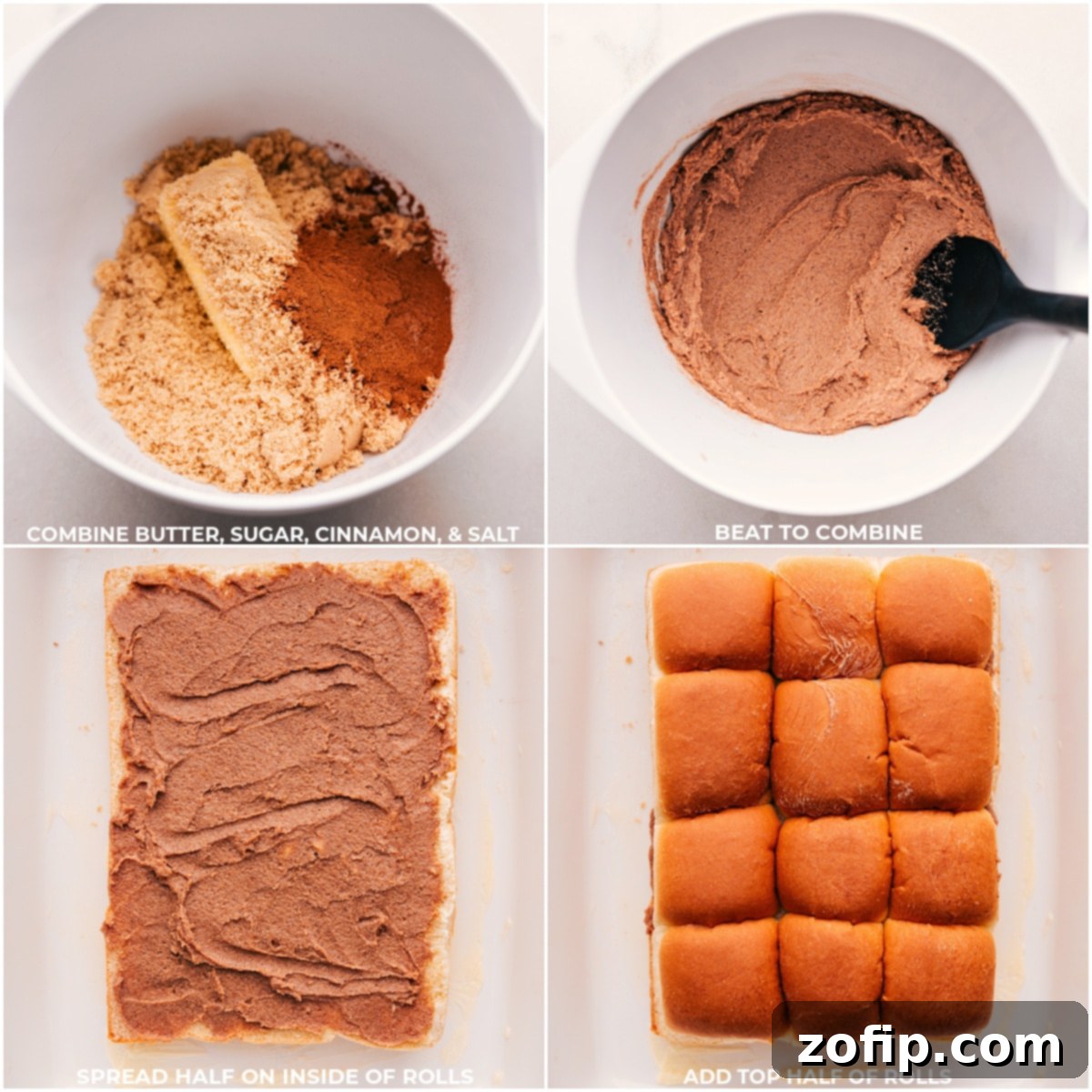 Softened butter, brown sugar, cinnamon, and a pinch of salt being creamed together in a bowl to create the luscious filling for Hawaiian Roll Cinnamon Rolls.